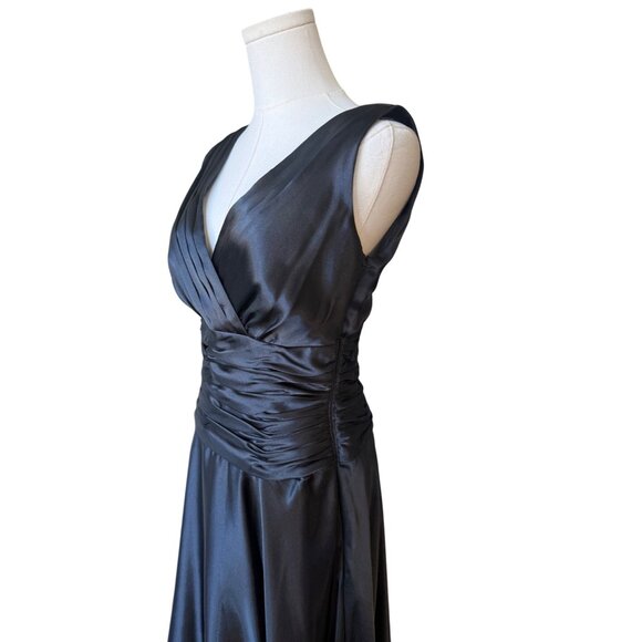 Vintage Maggy Boutique Satin Cocktail Dress Size 6 V Neck Ruched Slimming Black - Picture 4 of 7